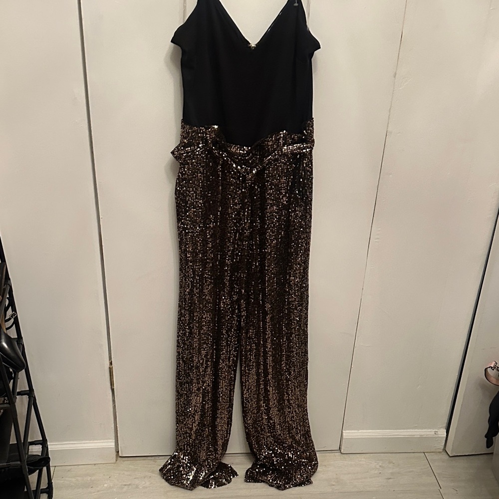 Fashion Nova Black and Brown Sequin Jumpsuit